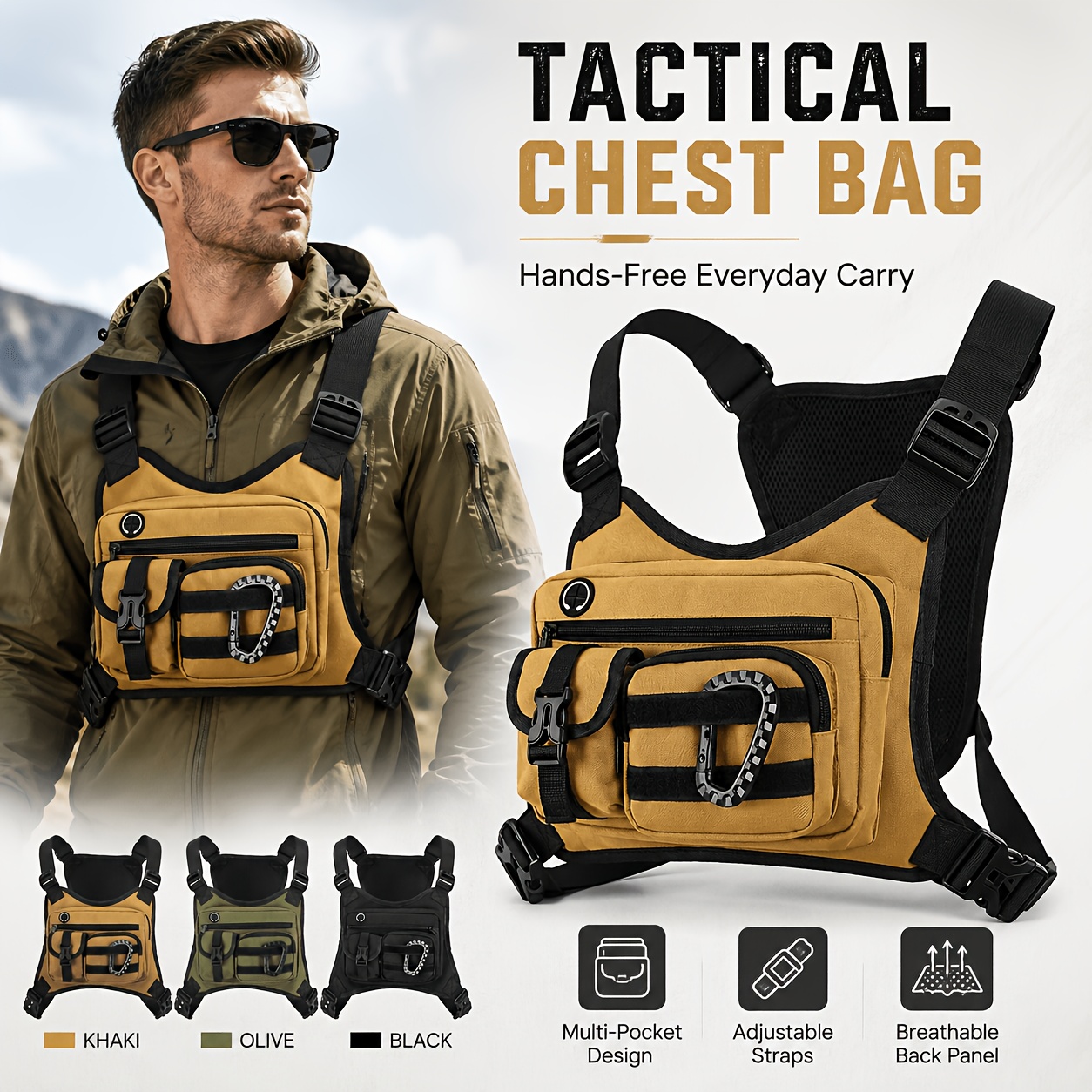 Cycling Gear Vest - กระเป๋าคาดอกแบบยุทธวิธี มีช่องใส่ของหลายช่อง กระเป๋าคาดอกสำหรับกีฬา พร้อมสายสะพายไหล่ปรับได้ กระเป๋าแบบไม่ต้องใช้มือ สำหรับปั่นจักรยาน