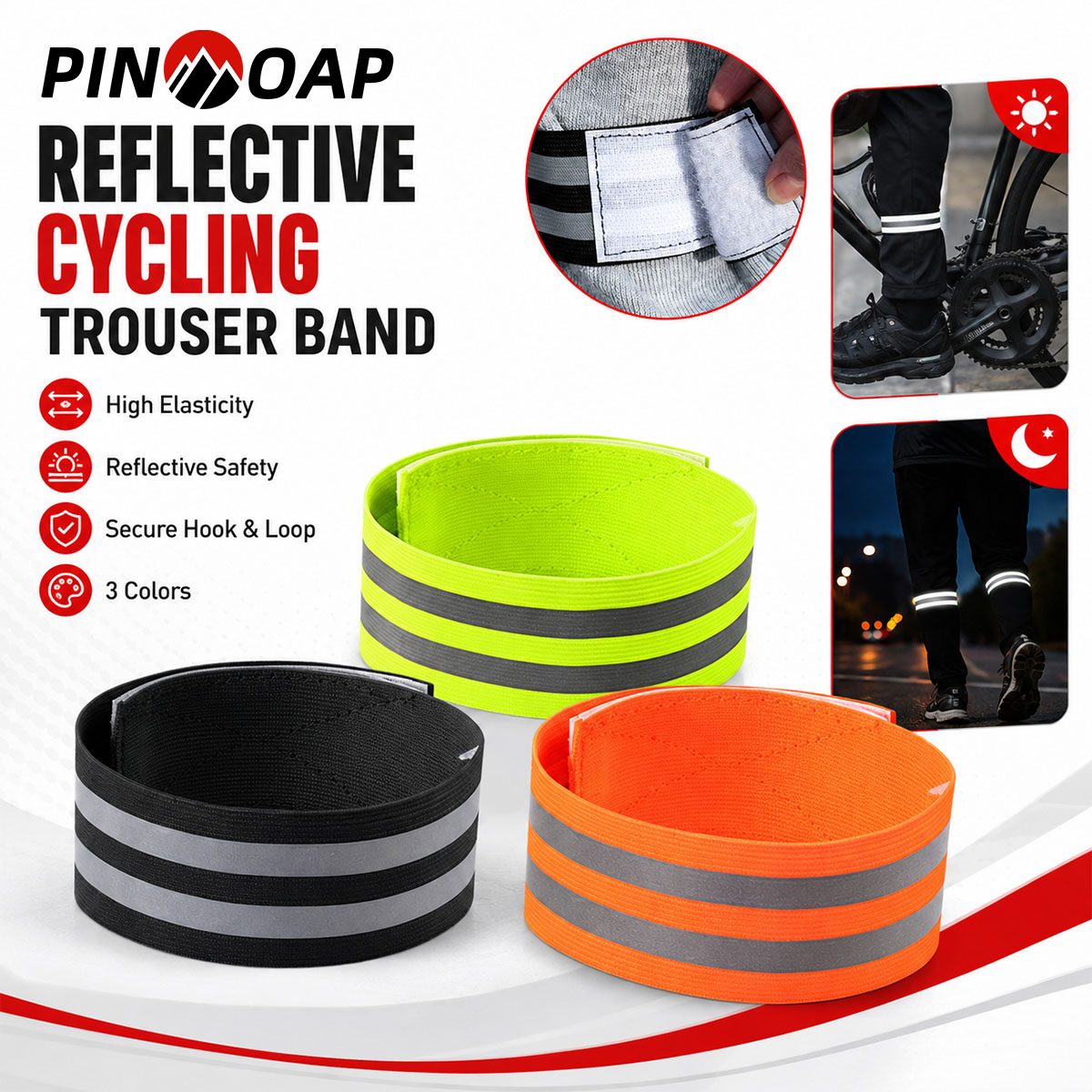 Cycling Gear For Commuting - PINMOAP 1/2 ชิ้น สายรัดขาจักรยานแบบสะท้อนแสง คลิปหนีบกางเกง สายรัดข้อเท้า
